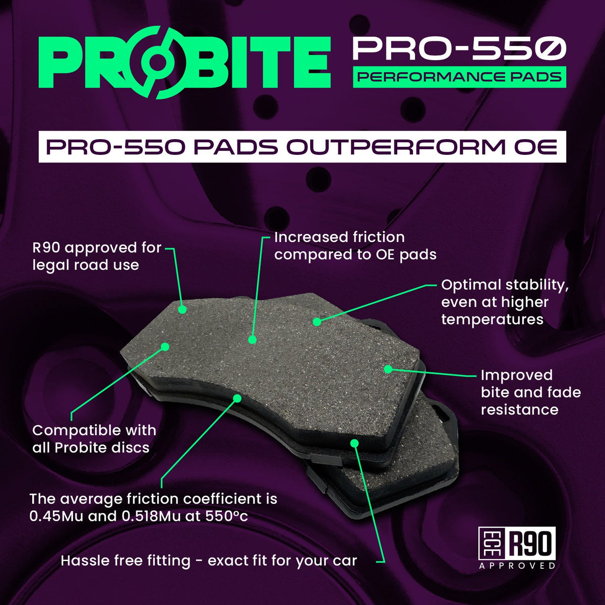 PRO-550 Performance Pads | Rears | W105mm H56mm D17mm